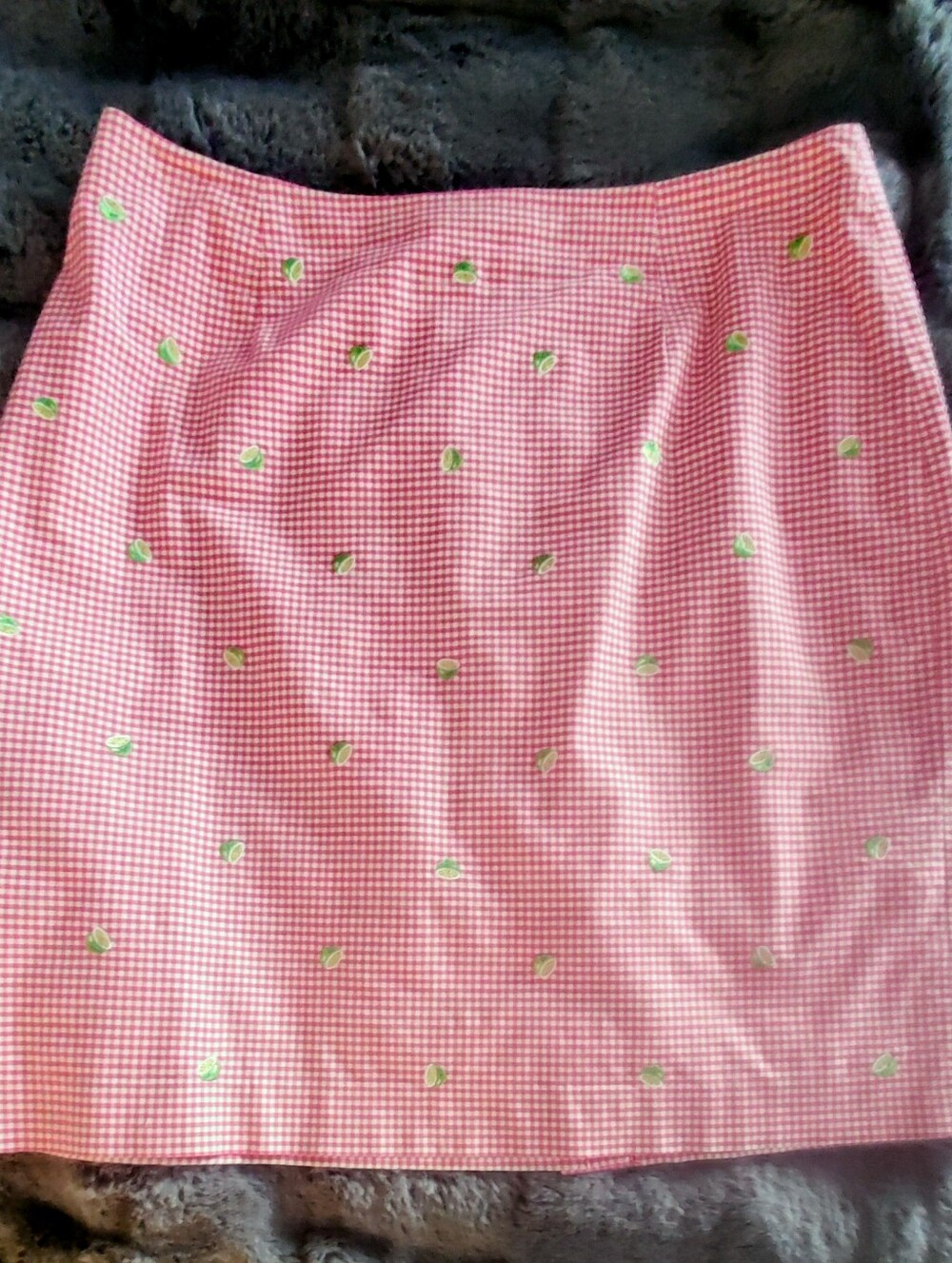 Talbots Women's Pink-White Gingham Embellished Mini Skirt 12
